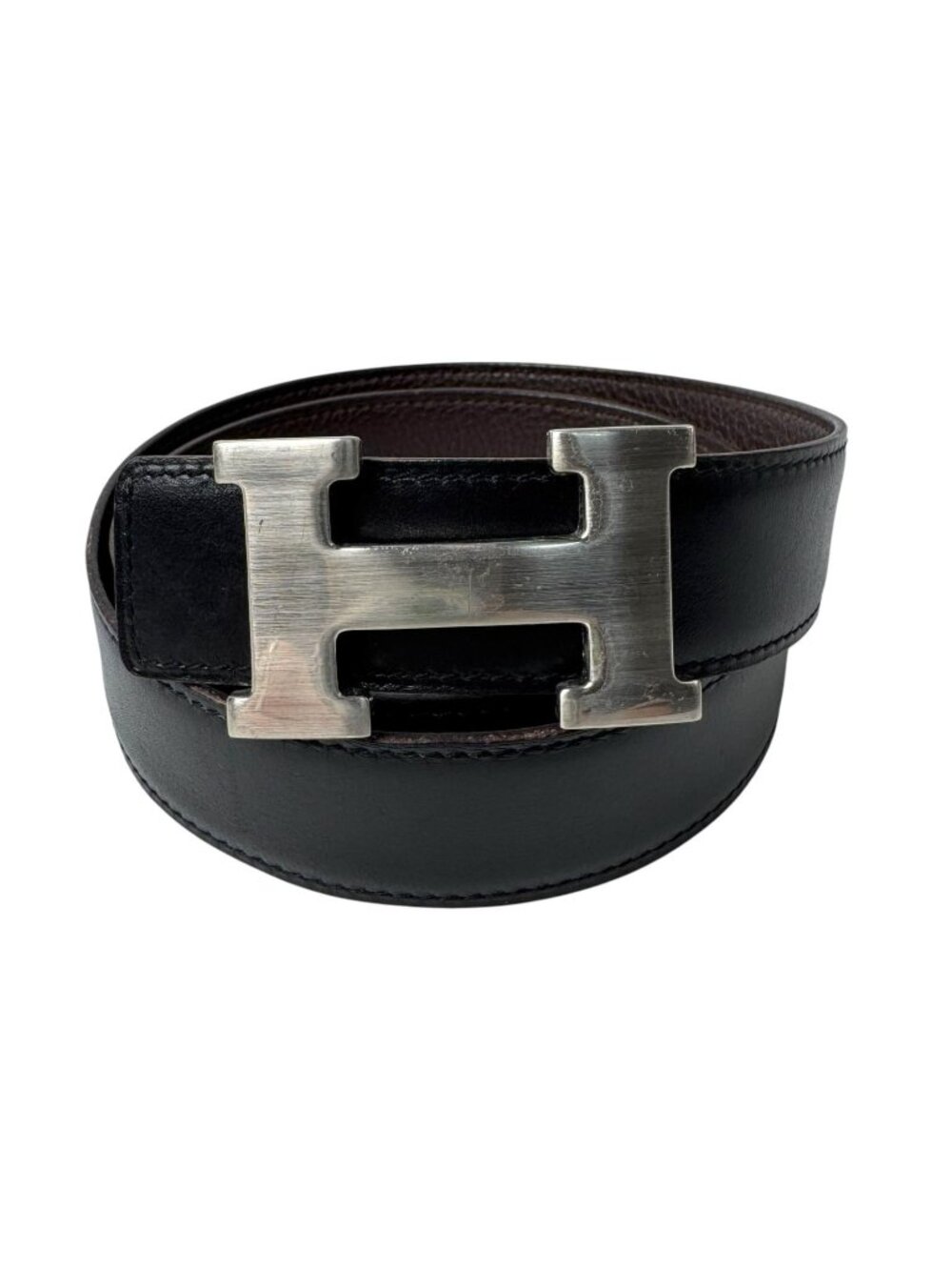 Hermes Constance H Belt Black Brown 80
